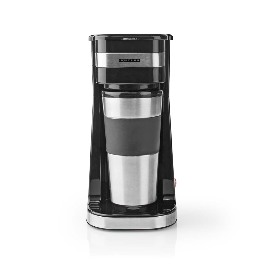Butler - koffiezetapparaat voor één kopje 0,4 l met reisbeker 750W/230V roestvrij staal/zwart