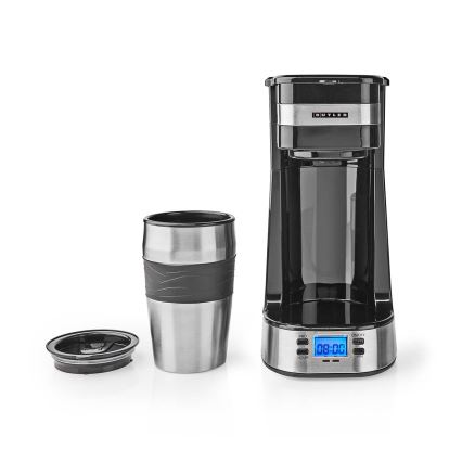 Butler - Koffiezetapparaat voor 1 kopje 0,4 l met timer en reisbeker 750W/230V roestvrij staal/zwart