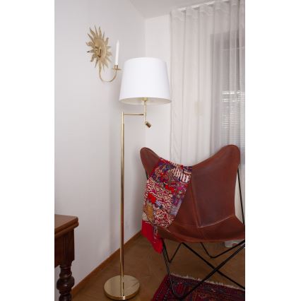 ByRydens - Staande LED Lamp ORLANDO 1xE27/5W/230V + LED/3W wit/goud diameter 36 cm