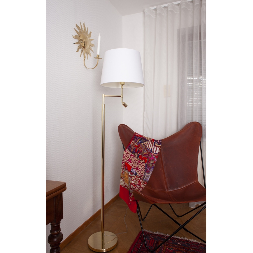 ByRydens - Staande LED Lamp ORLANDO 1xE27/5W/230V + LED/3W wit/goud diameter 36 cm