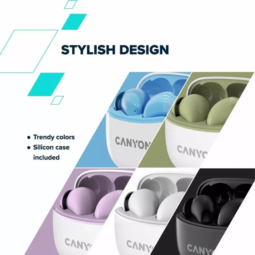 Canyon - Draadloos stereo earphones True Draadloos 500 mAh + 2x 40 mAh wit/groen