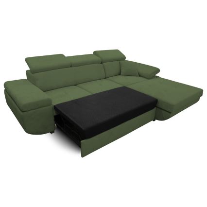 CASTELO uitklapbare L-hoekbank met opbergruimte, rechts, groen