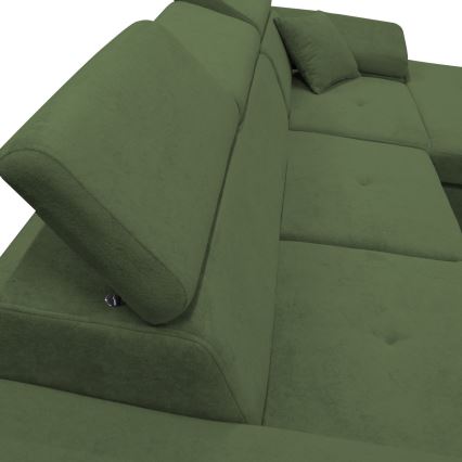 CASTELO uitklapbare L-hoekbank met opbergruimte, rechts, groen