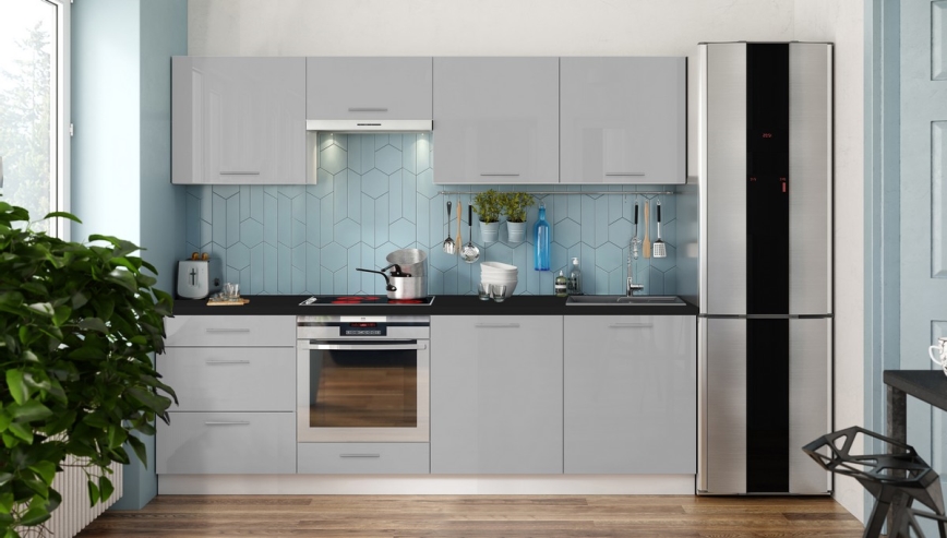 CELESTE Keukenblok 240 cm glanzend grijs
