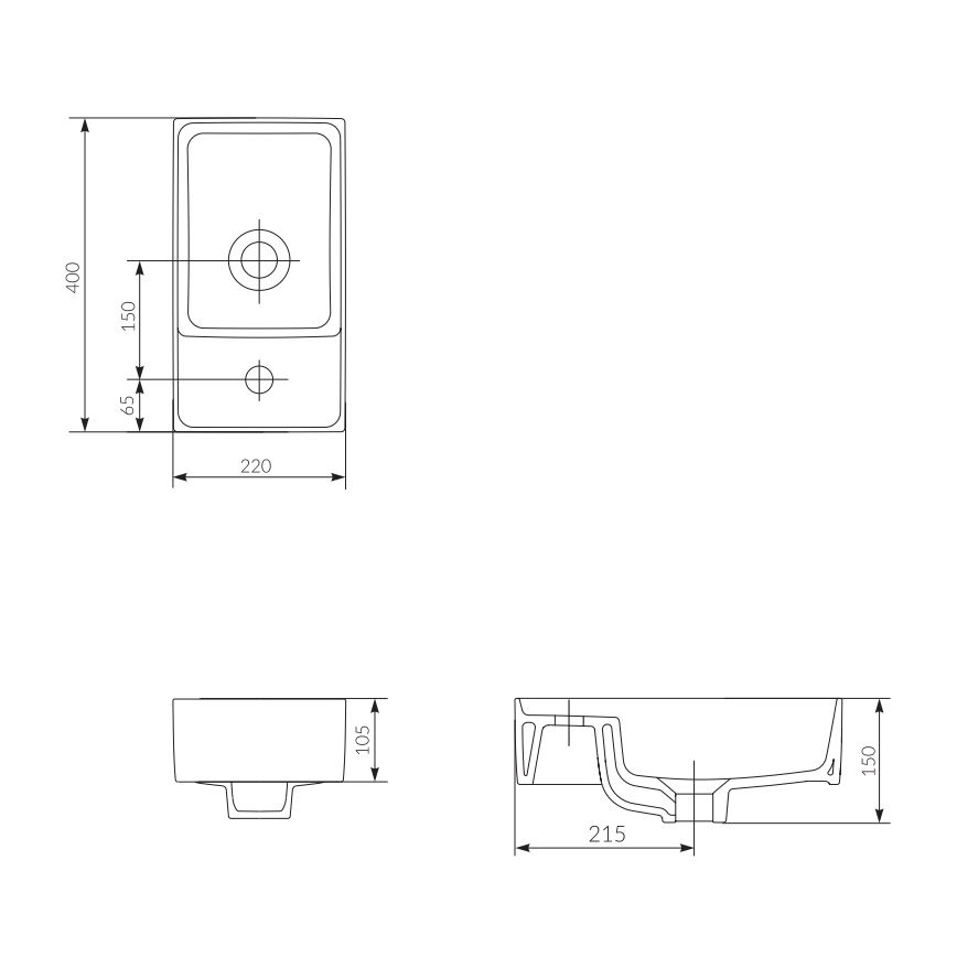Cersanit K114-004 - Opbouwwastafel CREA 22x40 cm keramiek/glanzend wit