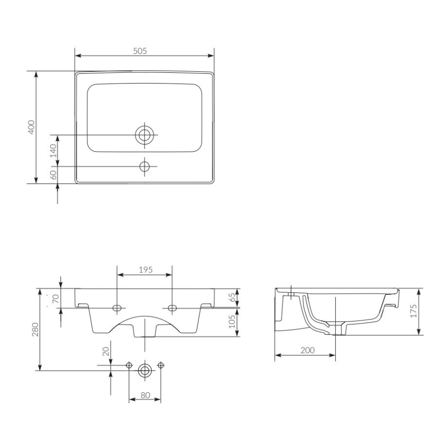 Cersanit K114-005 - Wastafel voor opbouw/wandmontage CREA 40x50,5 cm keramiek/glanzend wit