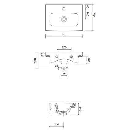 Cersanit K116-008 - MODUO SLIM 35x50 cm wastafel voor op het blad of wandmontage, keramiek, glanzend wit