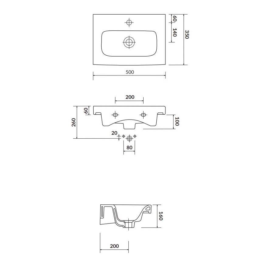 Cersanit K116-008 - MODUO SLIM 35x50 cm wastafel voor op het blad of wandmontage, keramiek, glanzend wit
