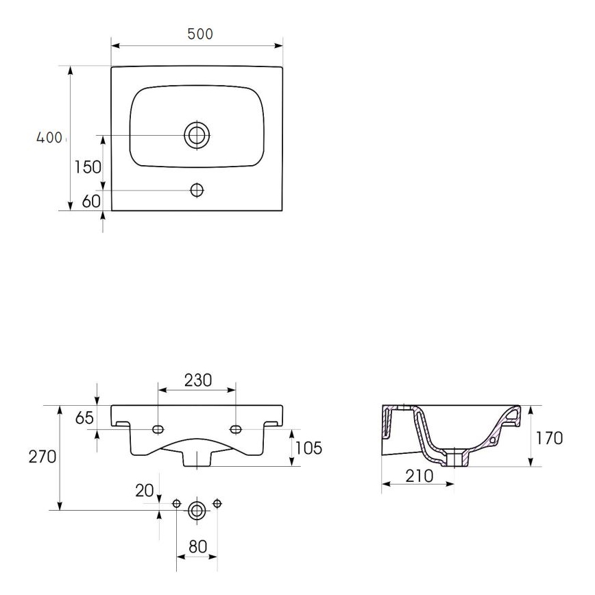 Cersanit K116-009 - Wastafel opbouw/wandhangend MODUO 40x50 cm keramiek/glanzend wit
