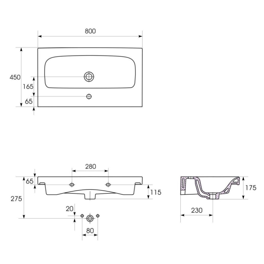 Cersanit K116-013 - Wastafel opbouw/wandhangend MODUO 45x80 cm keramiek/hoogglans wit