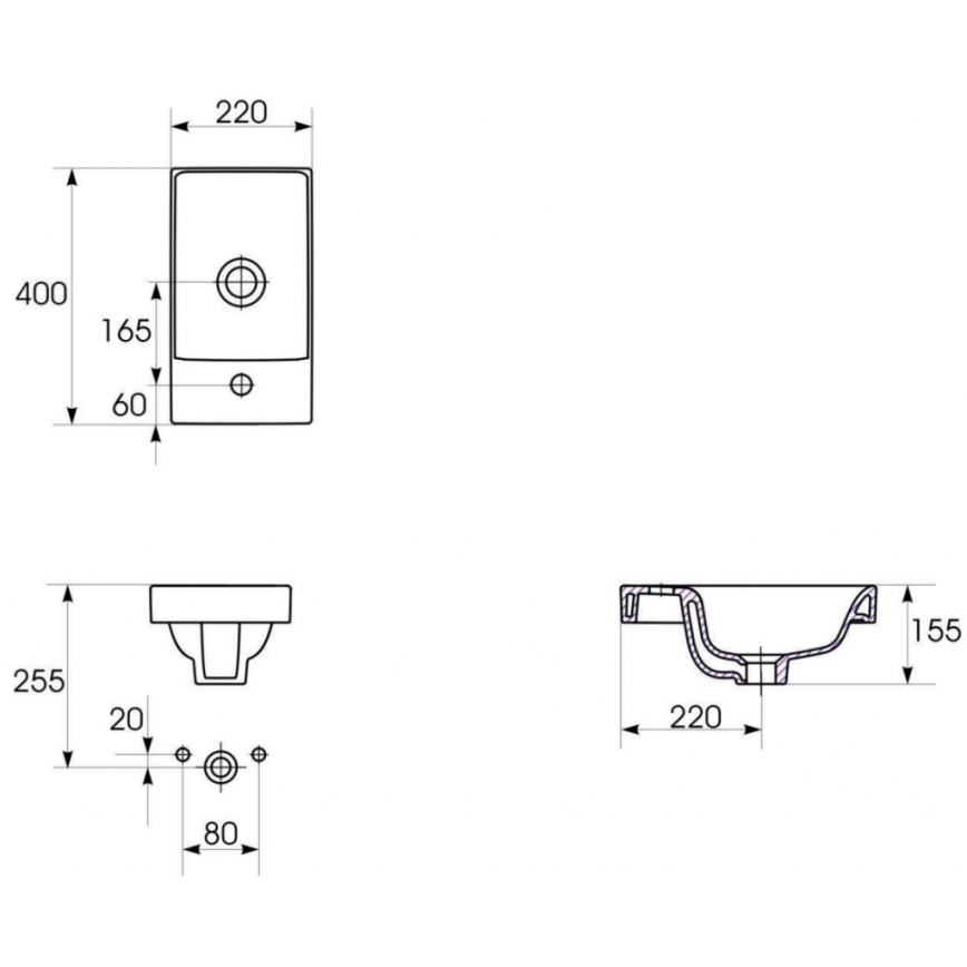 Cersanit K116-016 - Inbouwwastafel MODUO 22x40 cm keramiek/glanzend wit