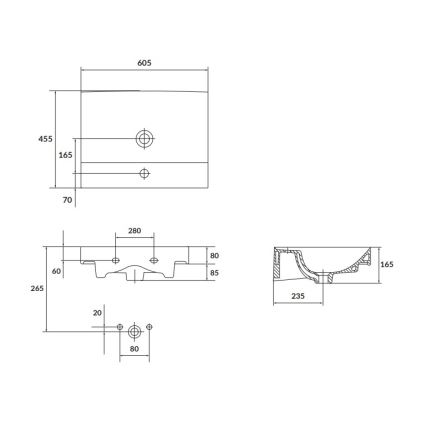 Cersanit K120-009 - Inbouwwastafel LARGA 45,5 x 60,5 cm keramiek/hoogglans wit