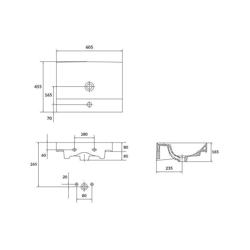 Cersanit K120-009 - Inbouwwastafel LARGA 45,5 x 60,5 cm keramiek/hoogglans wit