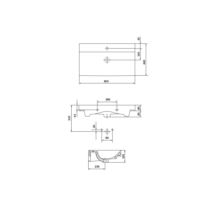 Cersanit K120-010 - Inbouwwastafel LARGA 46x80,5 cm keramiek/glanzend wit