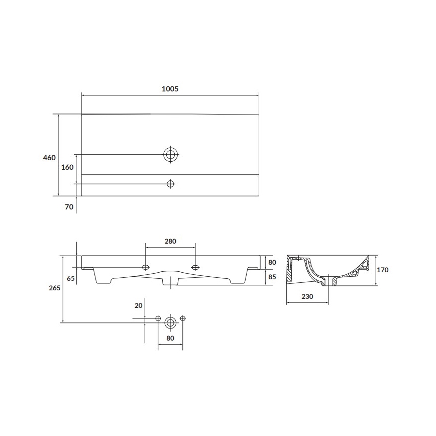 Cersanit K120-011 - Inbouwwastafel LARGA 46x100 cm keramiek/glanzend wit