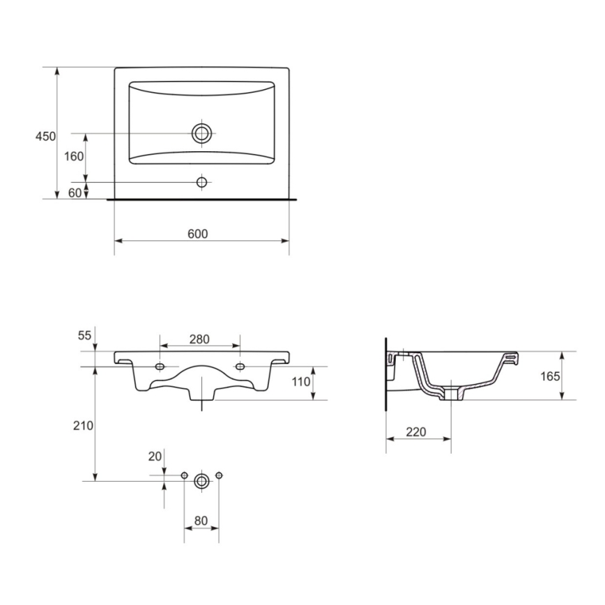 Cersanit K32-003-BOX - Wastafel voor op het blad/wandgemonteerd COMO 45x60 cm keramiek/glanzend wit