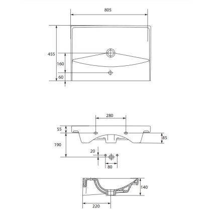 Cersanit K35-061 - Inbouwwastafel CITY 45,5x80,5 cm keramiek/glanzend wit