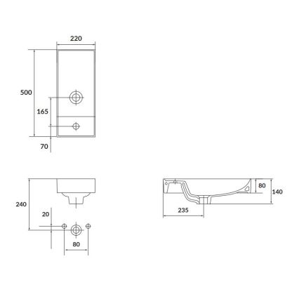 Cersanit K677-005 - Aanrecht wastafel LARGA 22x50 cm keramiek/glanzend wit