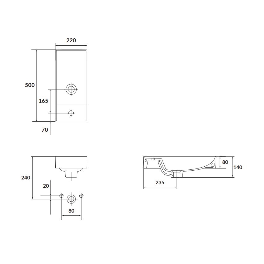 Cersanit K677-005 - Aanrecht wastafel LARGA 22x50 cm keramiek/glanzend wit