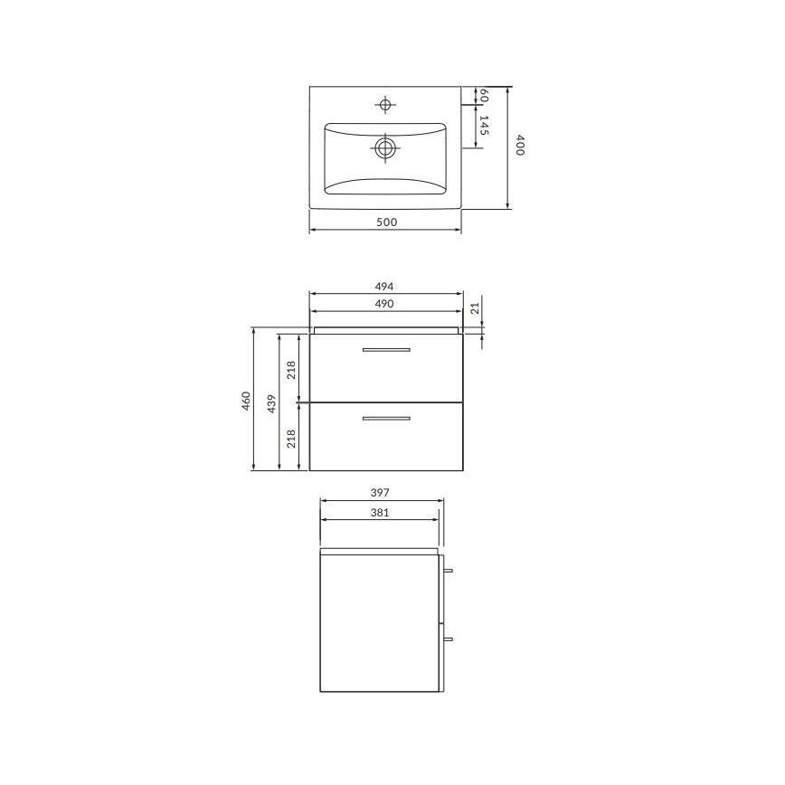 Cersanit S801-146-DSM - Hangende badkamerskast met wastafel ELIS 46x50 cm wit