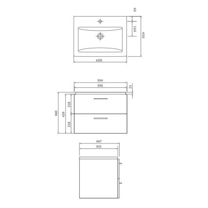Cersanit S801-148-DSM - Hangend badmeubel met wastafel LARA 60x45 cm, walnoot