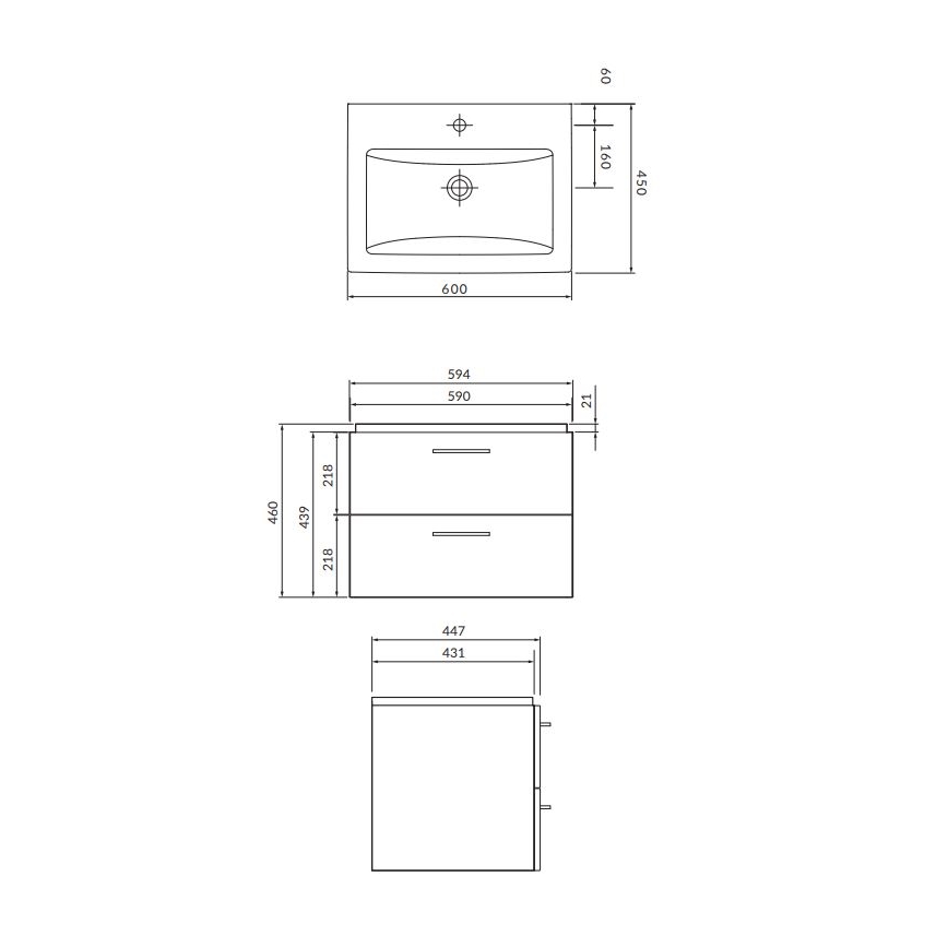Cersanit S801-148-DSM - Hangend badmeubel met wastafel LARA 60x45 cm, walnoot