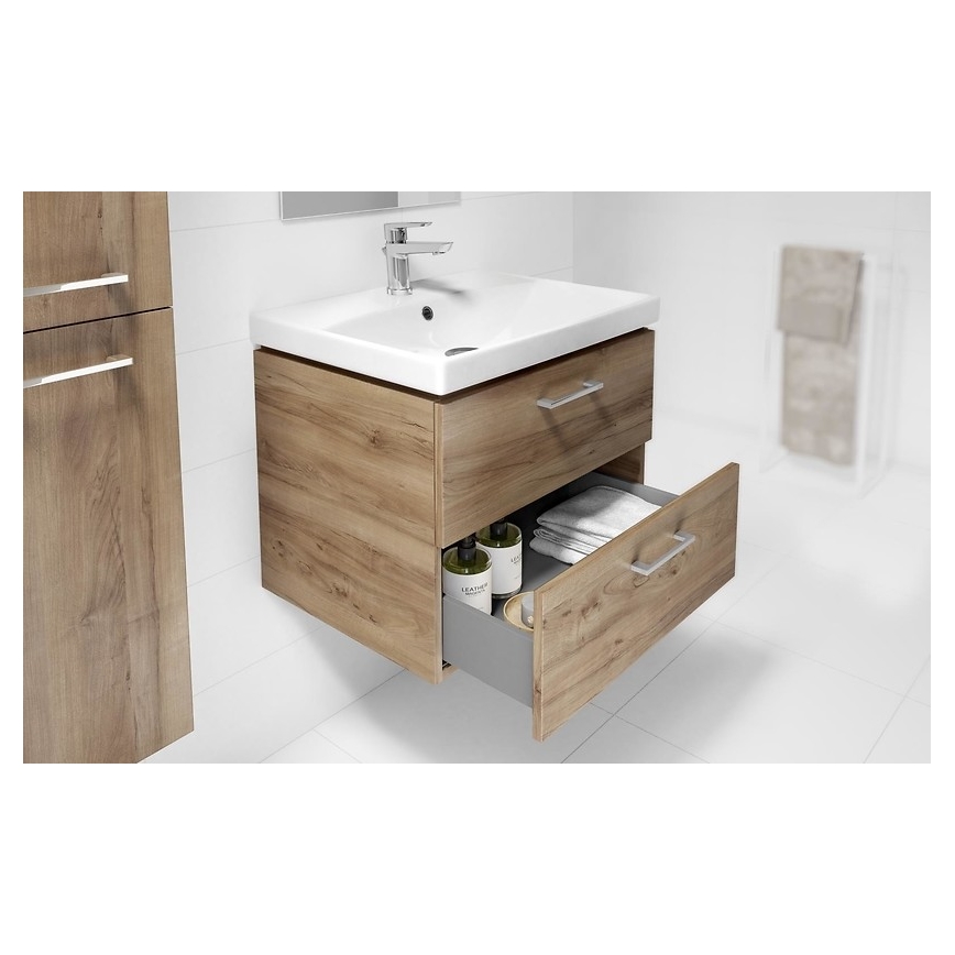Cersanit S801-153-DSM - Hangende badkamerskast met wastafel ELIS 46x50 cm notenhout