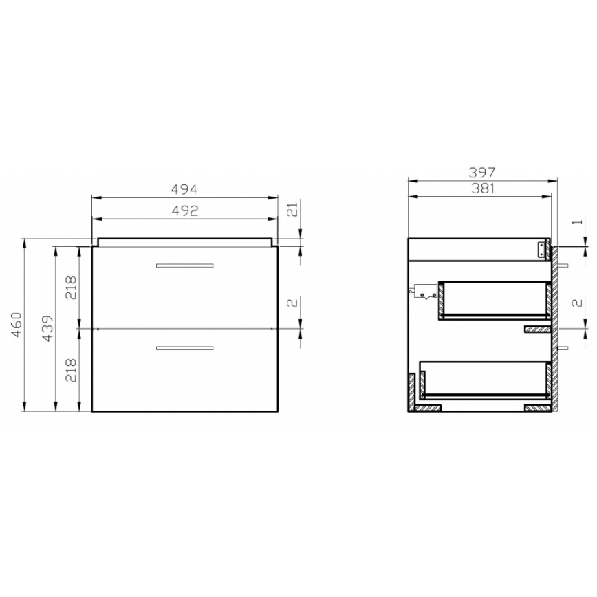 Cersanit S801-153-DSM - Hangende badkamerskast met wastafel ELIS 46x50 cm notenhout