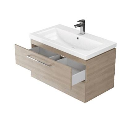 Cersanit S801-154-DSM - Hangende badkamerskast met wastafel ELODY 46x80 cm notenhout