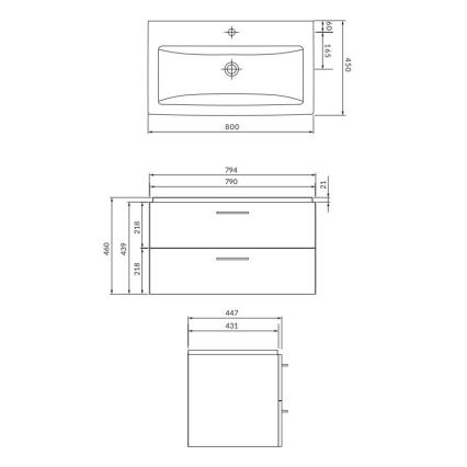 Cersanit S801-154-DSM - Hangende badkamerskast met wastafel ELODY 46x80 cm notenhout
