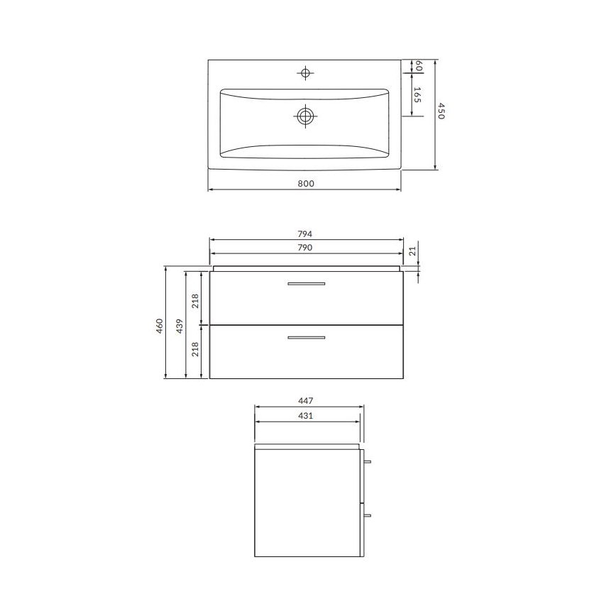 Cersanit S801-154-DSM - Hangende badkamerskast met wastafel ELODY 46x80 cm notenhout