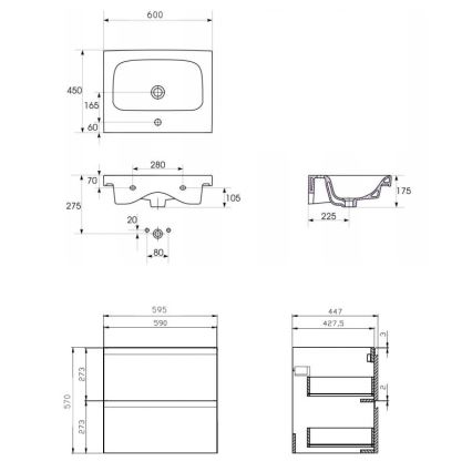 Cersanit S801-223-DSM - Hangende badkamerskast met wastafel MEDDIE 62x60 cm glanzend wit