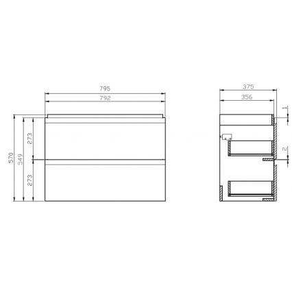 Cersanit S801-225-DSM - Hangende badkamerskast met wastafel MEDA SLIM 62x80 cm glanzend wit