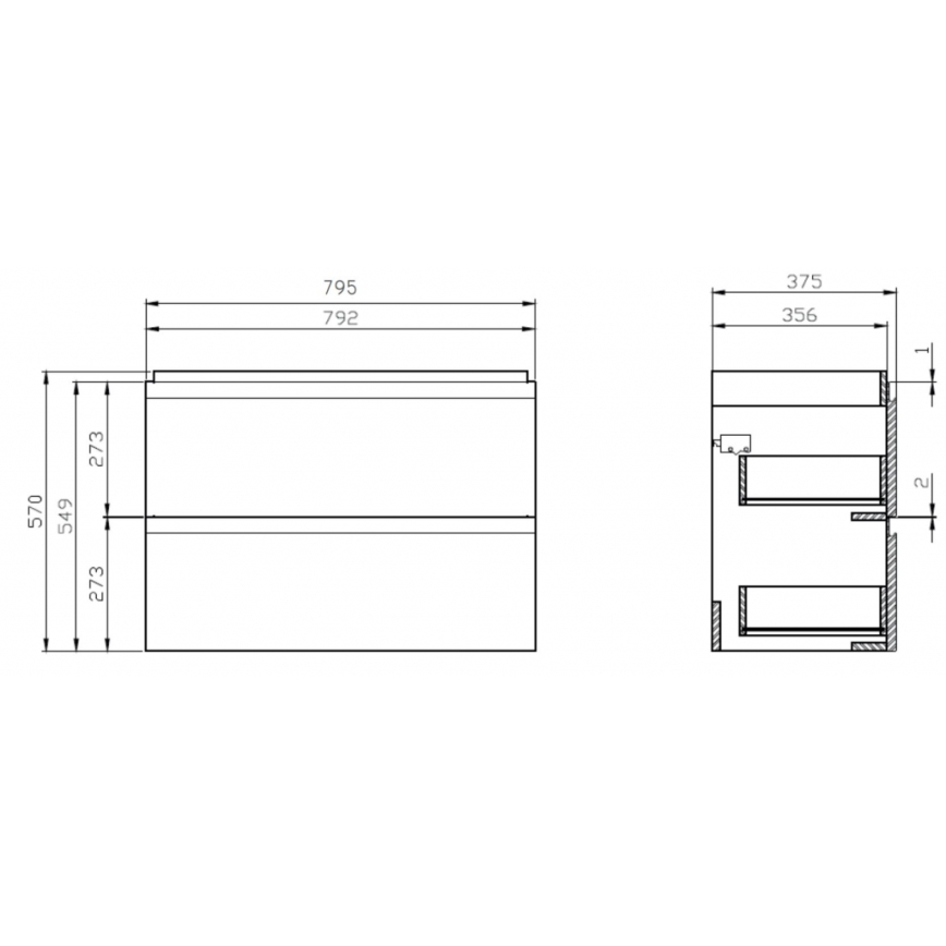 Cersanit S801-225-DSM - Hangende badkamerskast met wastafel MEDA SLIM 62x80 cm glanzend wit