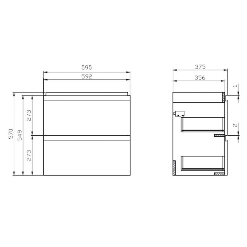 Cersanit S801-227-DSM - Hangend badmeubel met wastafel MODUO SLIM 60x57x38 cm hoogglans wit