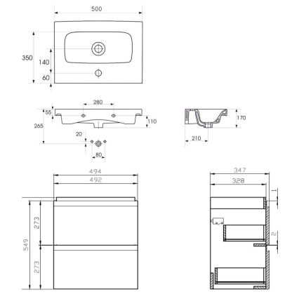 Cersanit S801-229-DSM - Hangend badkamermeubel met wastafel MODUO SLIM 50x62x35 cm hoogglans wit