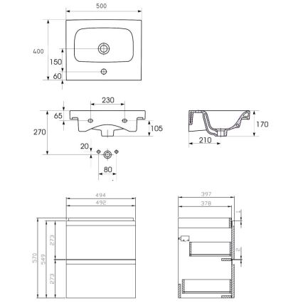 Cersanit S801-230-DSM - Hangende badkamerskast met wastafel MEDDIE 62x50 cm wit
