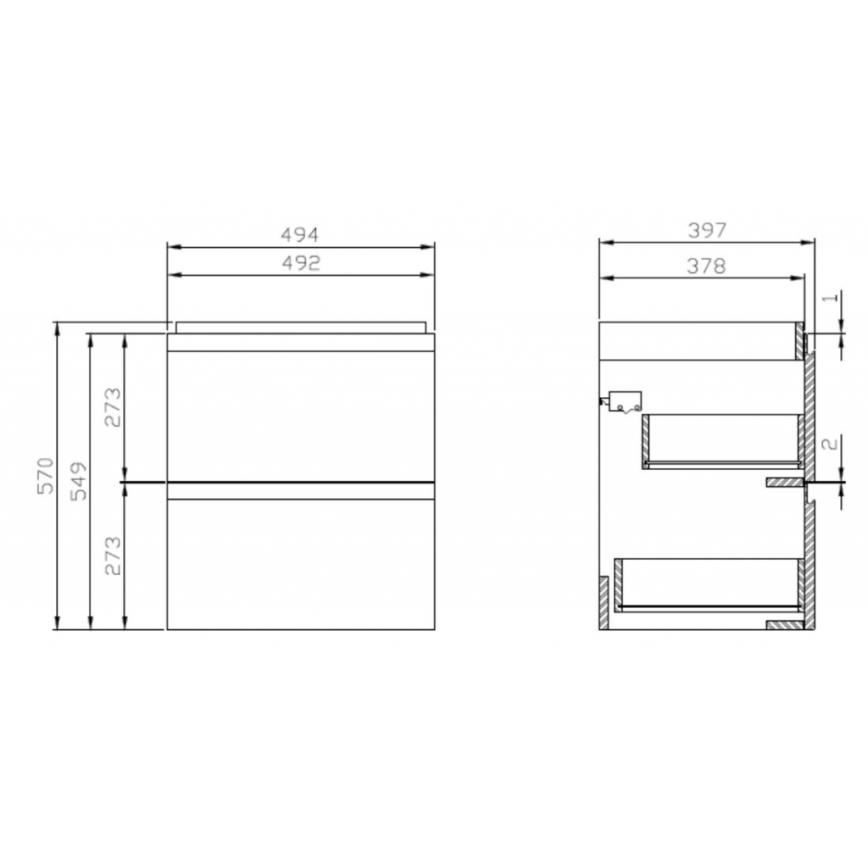 Cersanit S929-012 - Hangend badkamermeubel MODUO 49,4x39,7 cm voor onder de wastafel, hoogglans wit