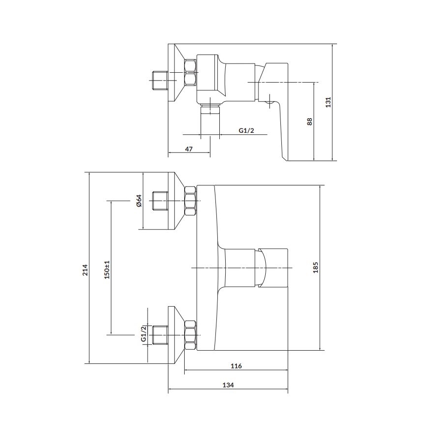 Cersanit S951-034 - Douchekraan MILLE zwart/glanzend chroom