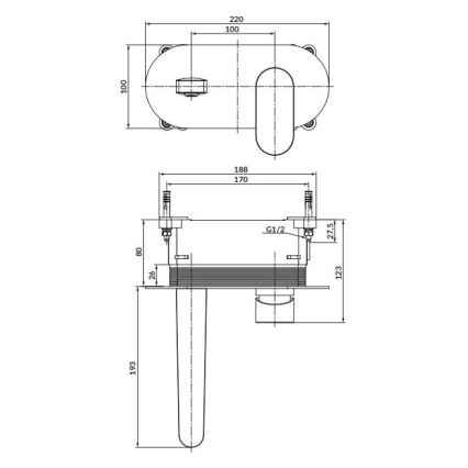 Cersanit S951-330 - Wastafelkraan voor inbouwmontage CREA glanzend chroom
