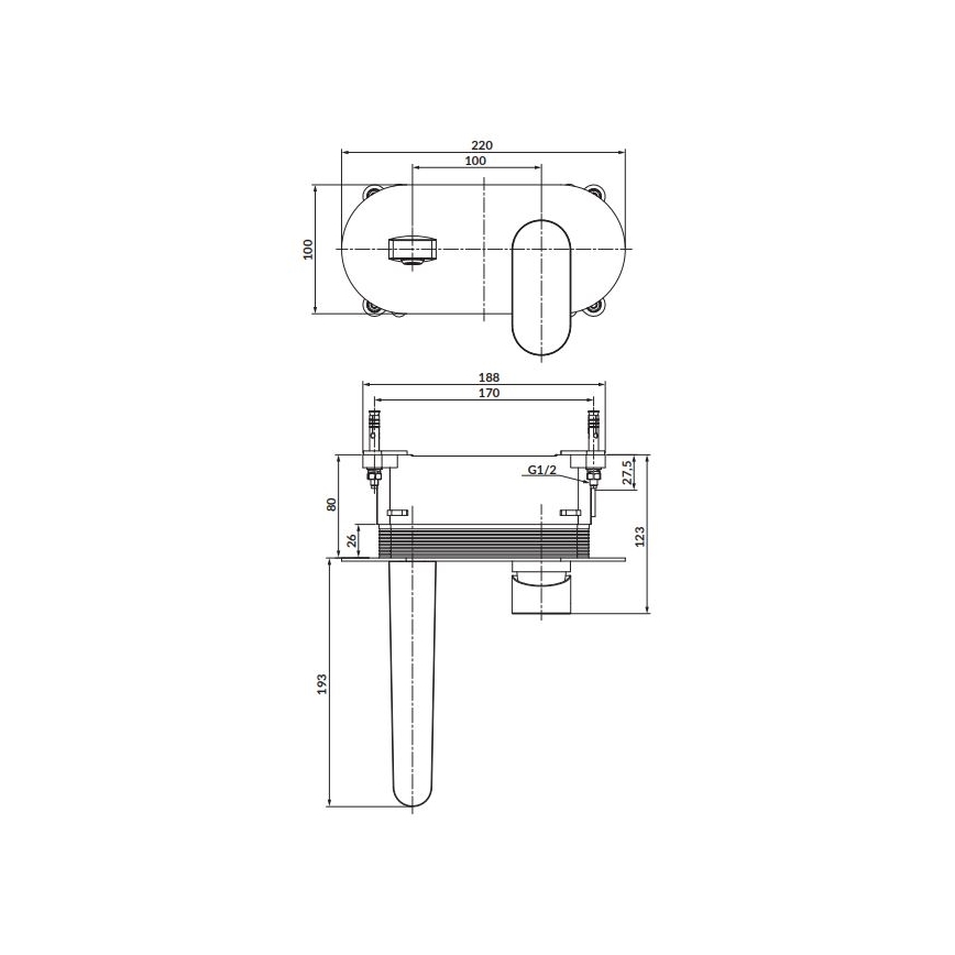 Cersanit S951-330 - Wastafelkraan voor inbouwmontage CREA glanzend chroom