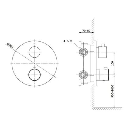 Cersanit S951-567 - Thermostatic shower tap for concealed installation ZEN zwart