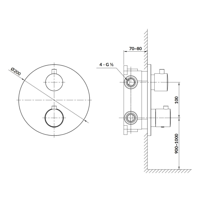 Cersanit S951-567 - Thermostatic shower tap for concealed installation ZEN zwart
