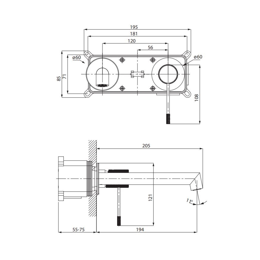 Cersanit S951-593 - Wastafelkraan voor inbouwmontage ZEN glanzend chroom