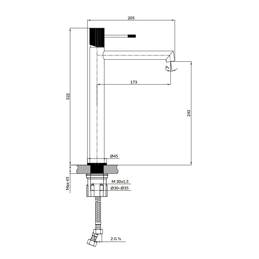 Cersanit S951-596 - Kraan voor wastafel ZEN 32,2 cm zwart