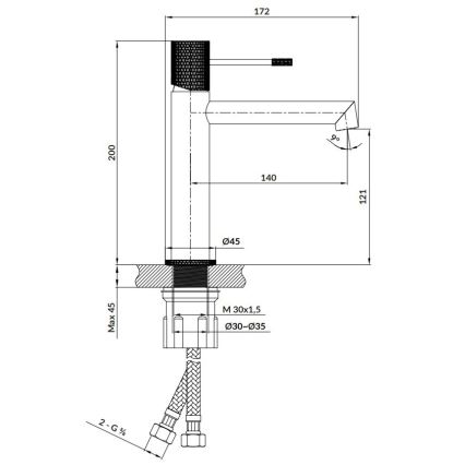 Cersanit S951-598 - Kraan voor wastafel ZEN 20 cm zwart