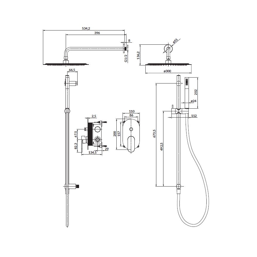 Cersanit S952-009 - Douche set met inbouwkraan CREA zwart