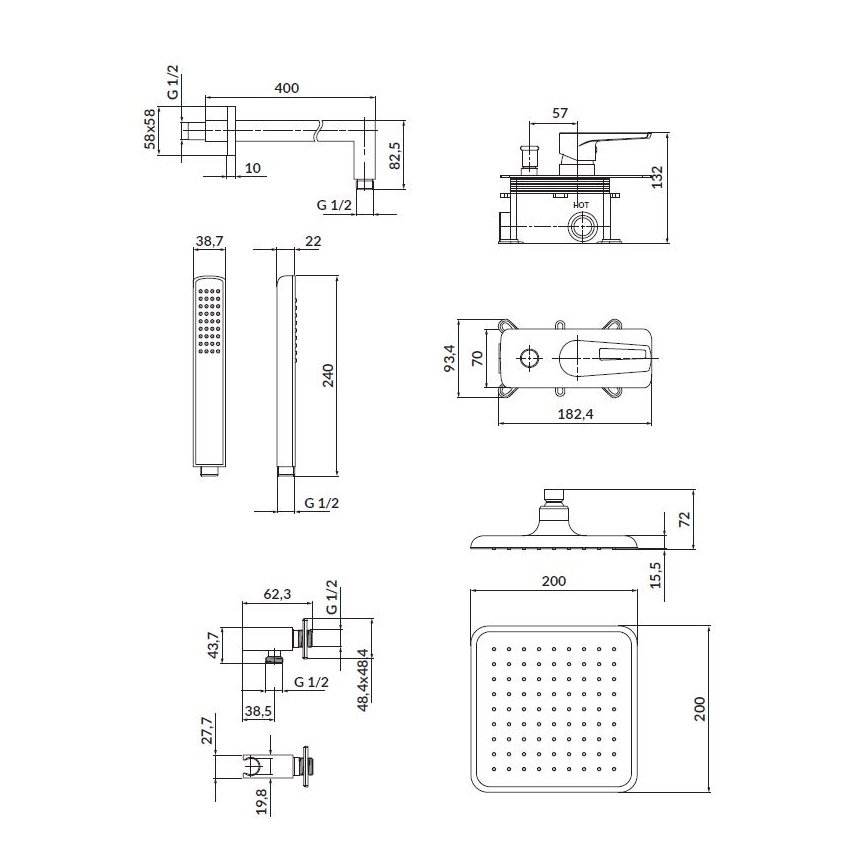 Cersanit S952-012 - Douche set met inbouwkraan MILLE glanzend chroom