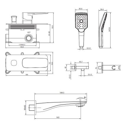 Cersanit S952-039 - Badkuipset met inbouwkraan LARGA glanzend chroom