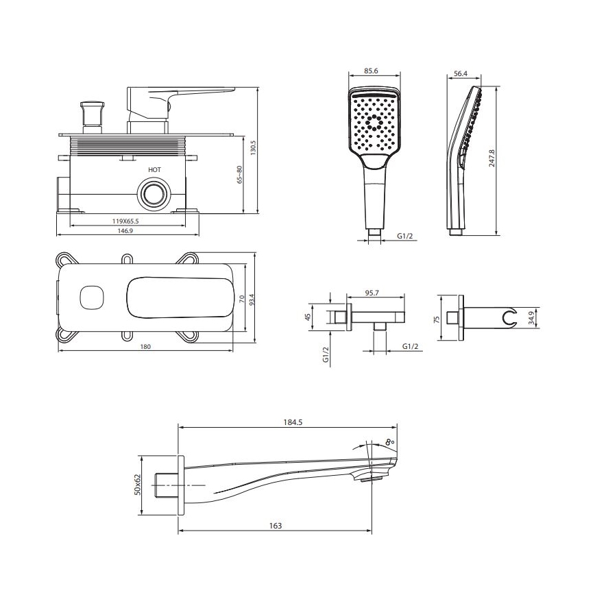 Cersanit S952-039 - Badkuipset met inbouwkraan LARGA glanzend chroom